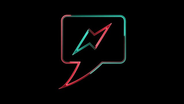 Abstract neon sing digital messege icon animation,on black background.