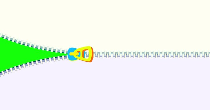 Zipper transition wipe curtain horizontal light isolated background. Cartoon fastener binder animation preset. Motion design element. Business, art, education, science, fashion.