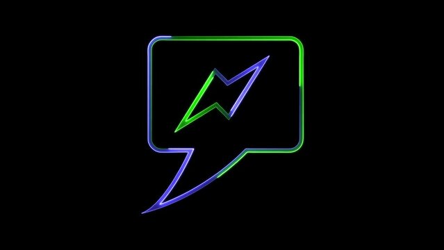 Abstract neon sing digital messege icon animation,on black background.