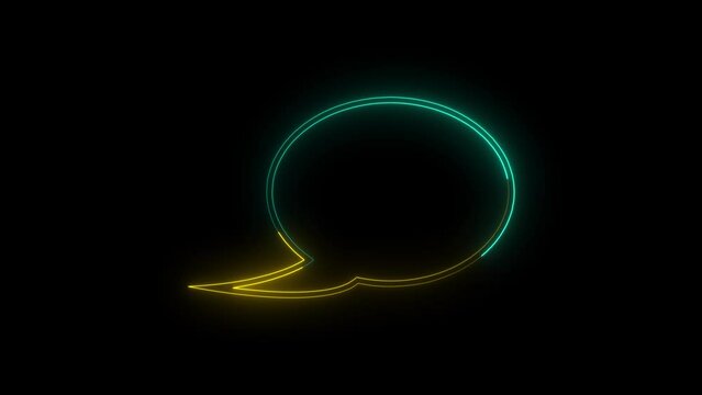 Abstract neon sing digital messege icon animation,on black background.