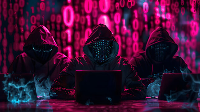 A group of hackers in front of a laptop,Hackers
