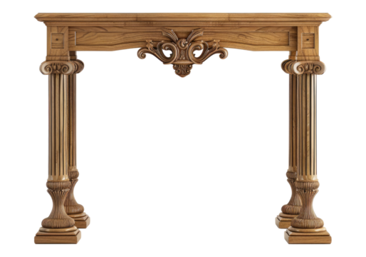 Wooden arch with pillars isolated on transparent background.