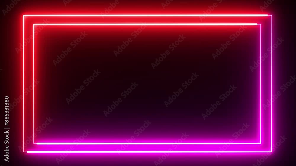 Poster neon red and purple effect rectangle frame loop background. glowing abstract rectangle border shape 