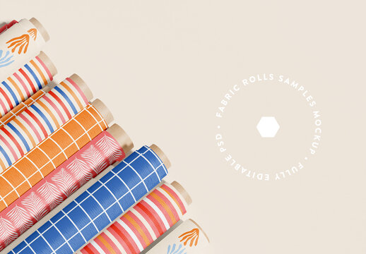 Roll Fabric Swatches Set Mockup