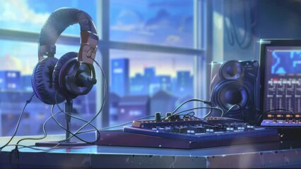 recording studio interior, anime style