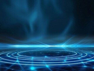 Obraz premium Blue background with glowing lines and circles on the bottom, creating an abstract digital landscape