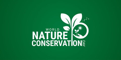 World Nature Conservation Day typography logo lettering vector illustration,  emphasizing the importance of saving our planet on World Environment Day, Earth Day, and combating climate change.