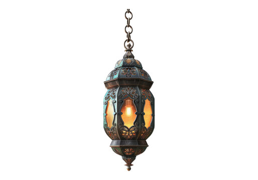 Decorative hanging lantern isolated on transparent background.