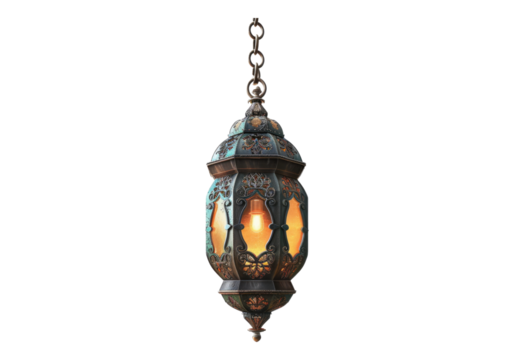 Decorative hanging lantern isolated on transparent background.