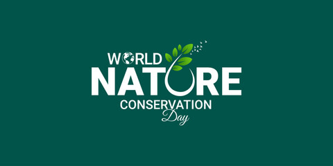 World Nature Conservation Day typography logo lettering vector illustration,  emphasizing the importance of saving our planet on World Environment Day, Earth Day, and combating climate change.