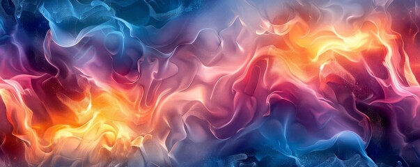 Obraz premium Abstract colorful fluid shapes in fiery orange and cool blue tones, creating an ethereal, energetic composition with dynamic movement.