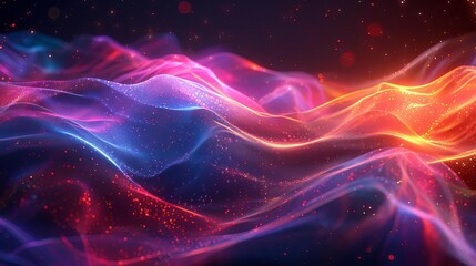 Abstract vibrant colorful wavy lines with glowing particles, perfect for backgrounds, creative designs, and digital art projects.