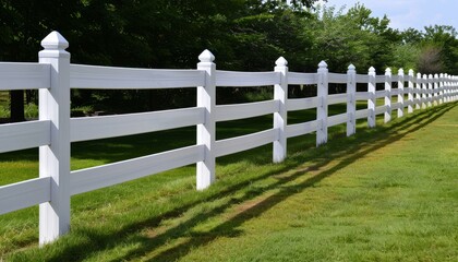 White vinyl fence enclosing private property with plastic grass