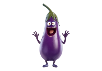 Cute cartoon eggplant character isolated on transparent background.