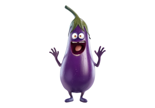 Cute cartoon eggplant character isolated on transparent background.