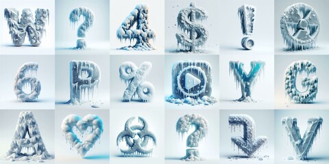 Ice and Snow Lettering Typeface. AI generated illustration