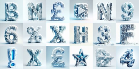 Ice and Snow Lettering Typeface. AI generated illustration