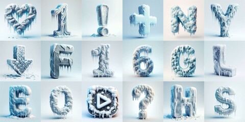 Ice and Snow Lettering Typeface. AI generated illustration