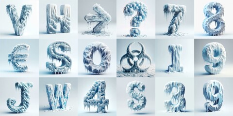 Ice and Snow Lettering Typeface. AI generated illustration