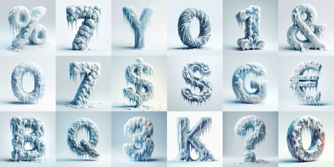 Ice and Snow Lettering Typeface. AI generated illustration