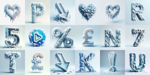 Ice and Snow Lettering Typeface. AI generated illustration