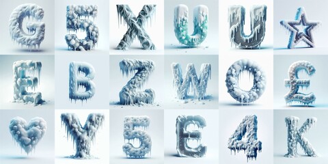 Ice and Snow Lettering Typeface. AI generated illustration
