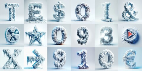 Ice and Snow Lettering Typeface. AI generated illustration