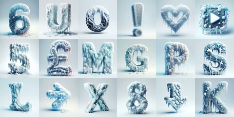 Ice and Snow Lettering Typeface. AI generated illustration