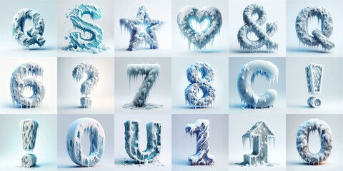 Ice and Snow Lettering Typeface. AI generated illustration
