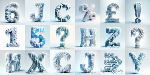 Fototapeta premium Ice and Snow Lettering Typeface. AI generated illustration