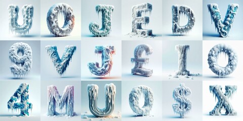 Ice and Snow Lettering Typeface. AI generated illustration