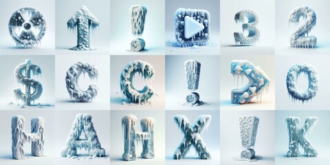 Ice and Snow Lettering Typeface. AI generated illustration
