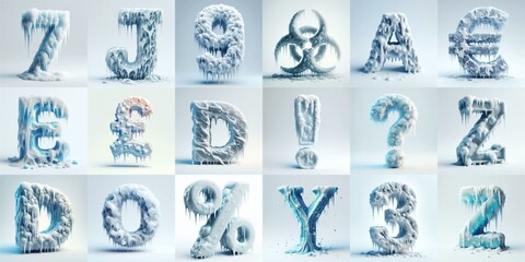 Ice and Snow Lettering Typeface. AI generated illustration