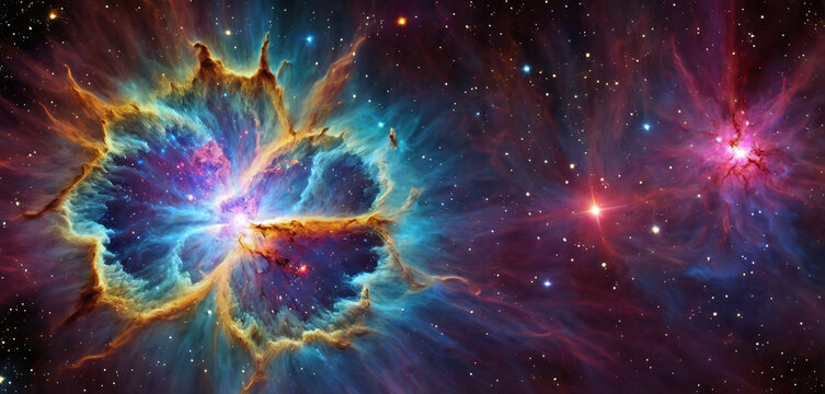 Illustrative depiction of a bright supernova explosion, the end of a star in the universe