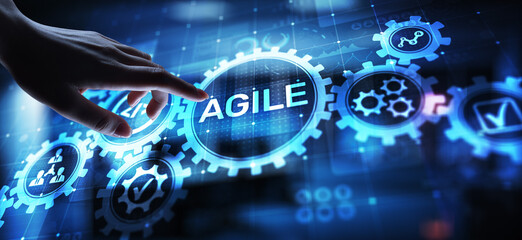 Agile development methodology concept on virtual screen. Technology concept.