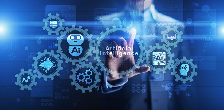 AI artificial intelligence Machine Deep learning Robotisation and automation concept on virtual screen.