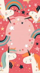 Adorable Unicorn and Rainbow Themed Greeting Card Template for Kids with Starry Background