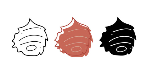 A small set with one seashell in different colors. Doodles clip art for your projects.