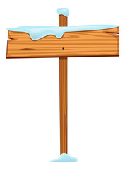 Winter board on wooden pole. Cartoon sign template