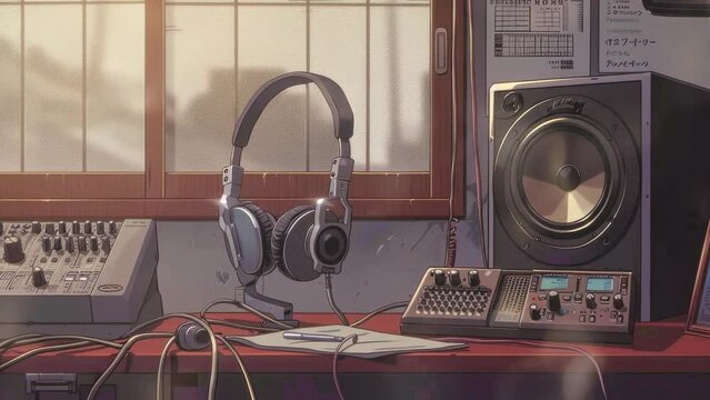 recording studio interior, anime style