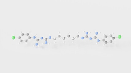 chlorhexidine molecule 3d, molecular structure, ball and stick model, structural chemical formula antiseptic