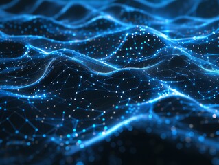 Abstract network of glowing blue nodes and lines, digital technology, minimalistic style, highly detailed, futuristic