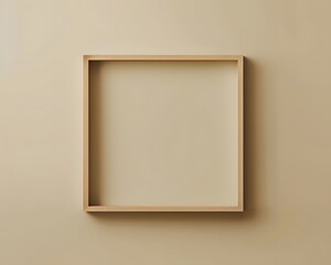  Mock up blank minimal wooden thin  frame on neutral beige wall background, wallpaper