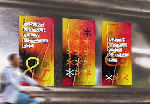  Glued Poster on Local Blind Mockup