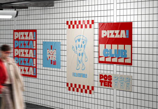 Glued Poster on Interior Mockup