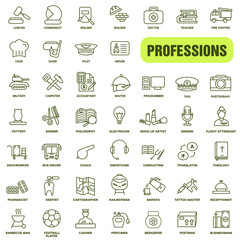 Professions and career. Set of icons in thin line style. Set of icons of various professions.