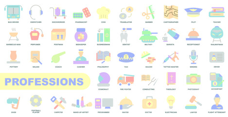 Set of icons of various professions. Professions and career. Set of color icons.