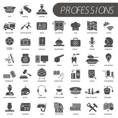 Professions and career. Set of icons of various professions. Set of dark icons.