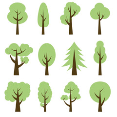 Wood for every taste. Abstract trees. Green trees. A collection of tree illustrations.