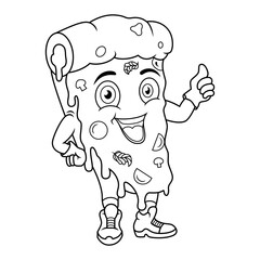 Cartoon pizza giving thumb up line art